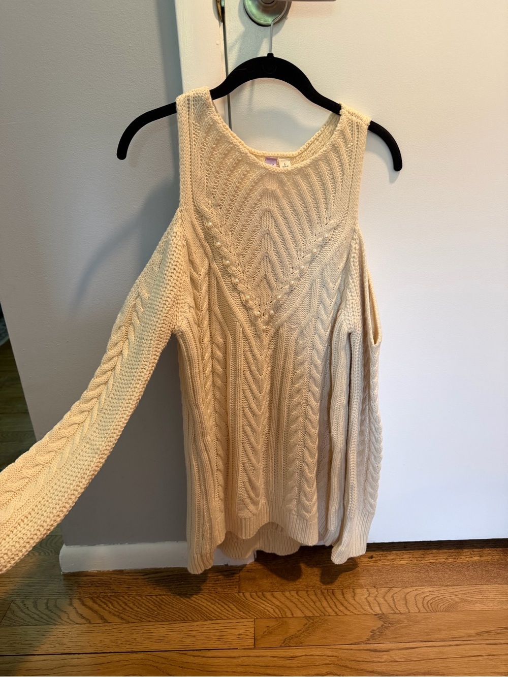 Alya Cream Cold-Shoulder Cable Knit Sweater